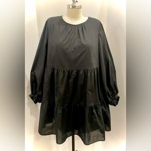 Who What Wear Tiered Cotton Dress with Pockets in Black, Size XL